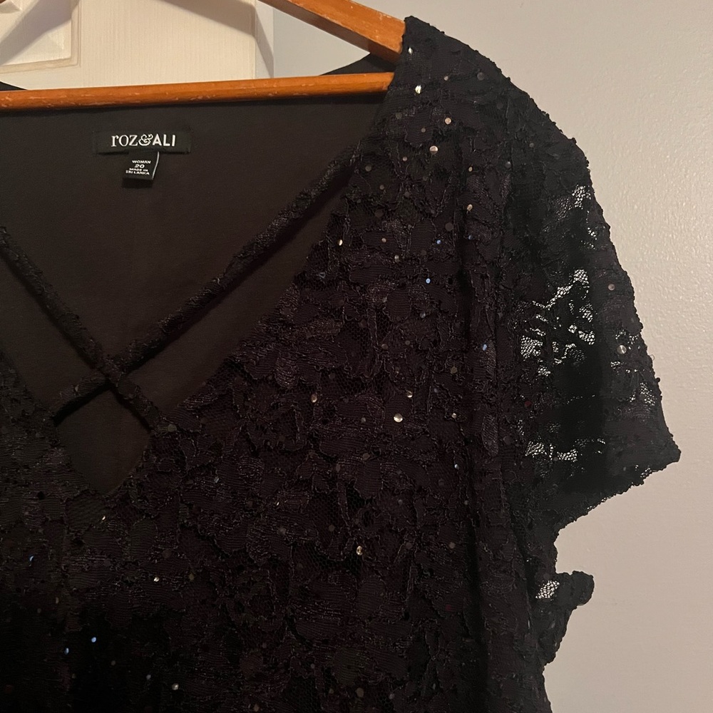 Roz and Ali Black Dress Sequins Size 20W LBD Holiday Party Dress